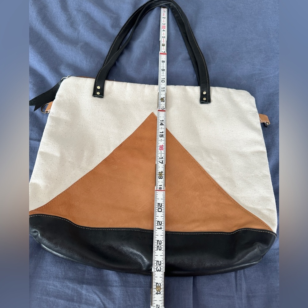 Melmax leather and canvas tote bag - Picture 2 of 15
